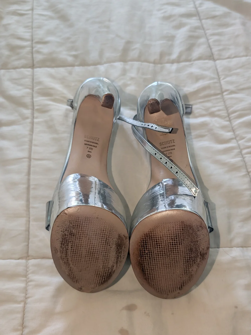 Schutz Silver Specchio Leather Platform Sandal